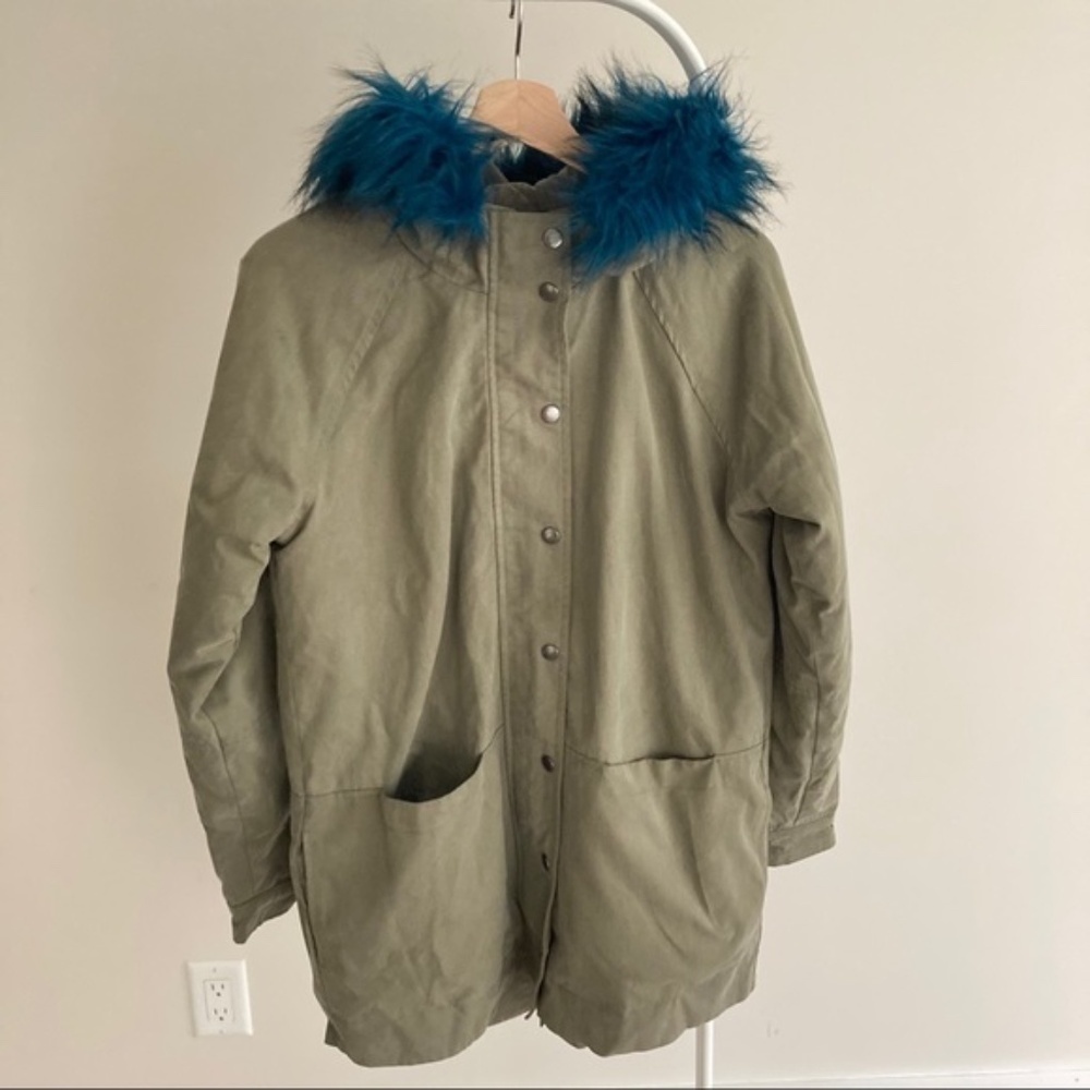 WILLOW AND CLAY Anorak Hooded Parka Jacket With Blue Fur Trim - Picture 3 of 7